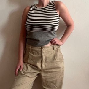 Striped Cotton Color Block Sleeveless Crewneck Sweater Top